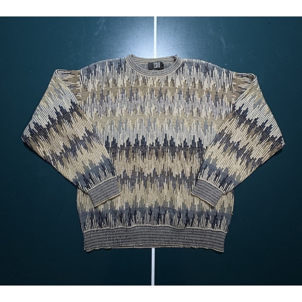 Vintage‎ 90s TSR Multicolor Texture Pattern Sweater Men's Medium Coogi Style USA